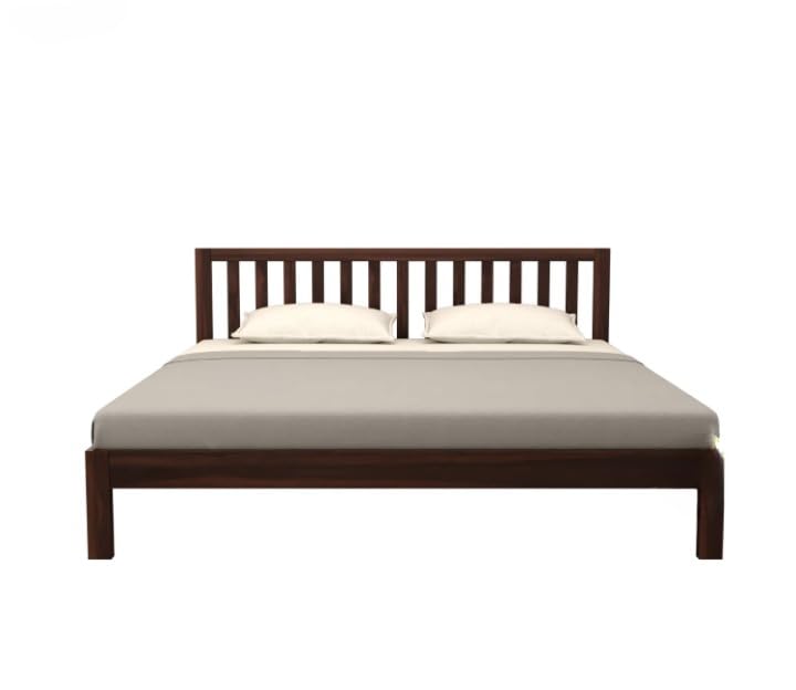 Image of SUNCOM Solid Sheesham Wood Queen Size Bed Without Storage for Bedroom - Wooden Queen Size Cot Bed for Home - Handcrafted Furniture Platform Double Bed (Walnut Finish)