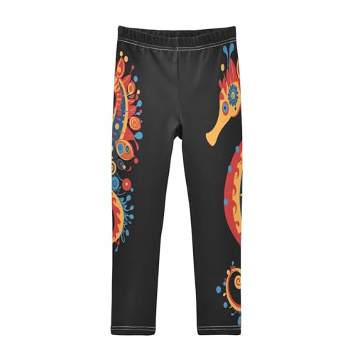 Colorful Seahorse Flower Girls Casual Leggings for Kids Printed Long Pant Bottoms Stretch and Soft
