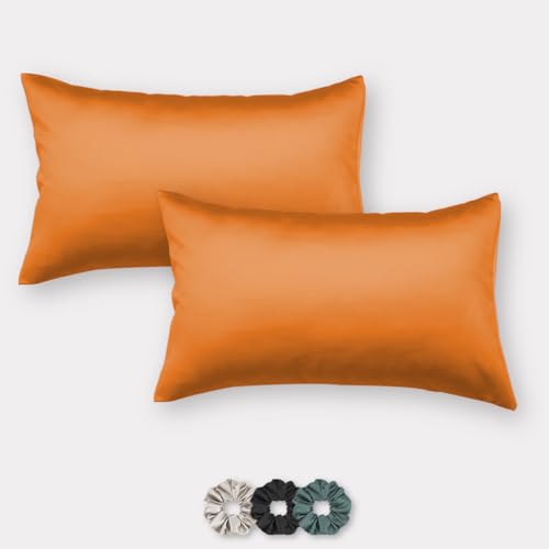 Image of SEEVO 400 TC Luxurious Satin Silk Pillow Covers /Pillowcases with Envelope Closure, Soft Comfortable Protects Hair and Skin - 17 inch x 27 inch - Set of 2 (Orange)