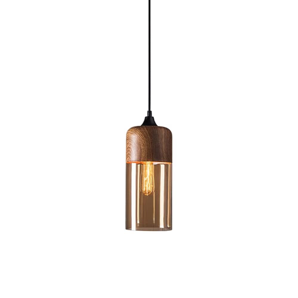 YFMYY Retro Industry Glass Pendant Light, Metal Wood Grain Finish Pendant Lighting For Kitchen Island, Ceiling Light For Dining Room, Adjustable Hanging Light Fixtures, Kitchen Pendant Lighting Over I