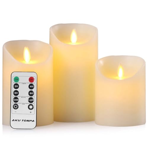 Bougies à LED Lot de 3 bougies LED sans flamme à piles en cire véritable avec mèche mobile et...
