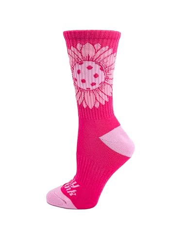 Women's Pickleball Crew Socks | Cushioned & Breathable Athletic Sock with Fun Daisy Graphic | Sizes 6-9 & 9-13