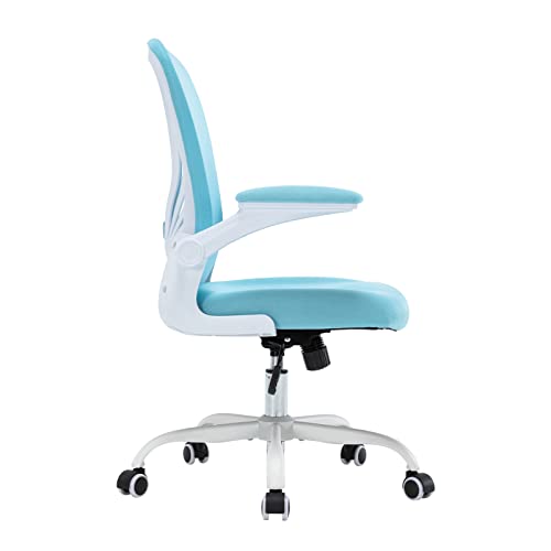 Hramk Office Chair Mid Back Swivel Desk Chair With Flip-Up Arms, Breathable Mesh Computer Chair, Lumbar Support Task Chair With Wheels, Height Adjustable (Blue) #TOP7