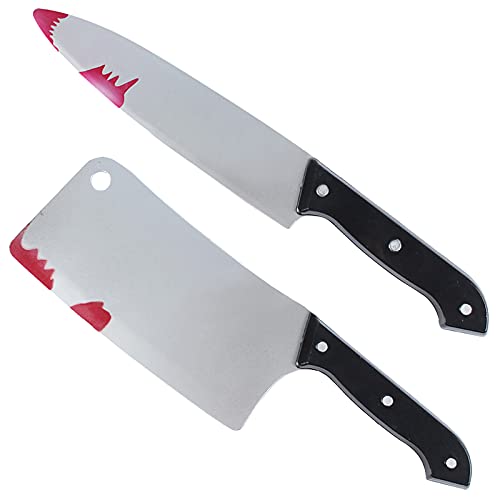 2 peças de faca sangrenta grande de Halloween faca sangrenta de Halloween decoração folha falsa com manchas de sangue faca sangrenta de 30 cm de comprimento para a casa assombrada