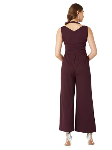 Image of Miss Chase Women's Halter Neck Sleeveless Solid Wide Leg Sequin Paneled Regular Length Jumpsuit