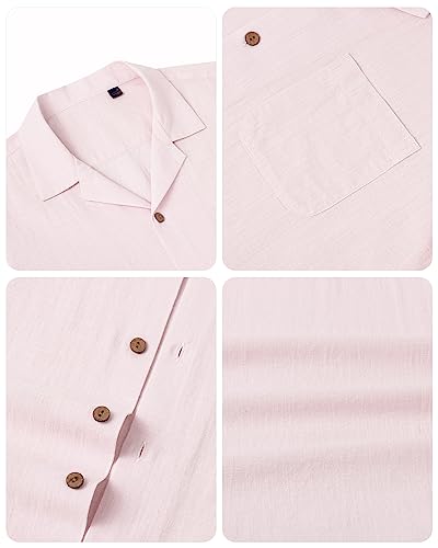 Image of Alimens & Gentle Mens Linen Shirts Cotton Hawaiian Shirts Short Sleeve Button Down Shirts Casual Summer Beach Tops