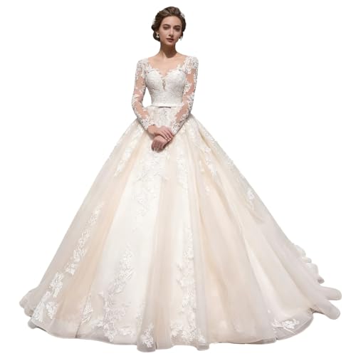 Boho-Hochzeitskleid Aus Weicher Spitze Mit Langer Schleppe, Fließendes Brautkleid for Gartenhochzeit, Kirchliche Trauung(XL)