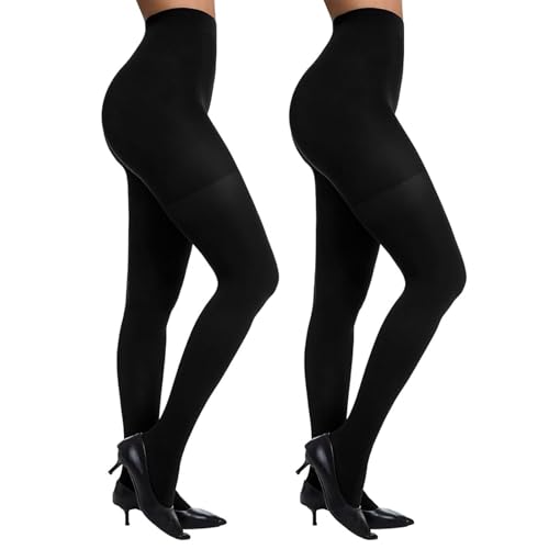 InfiniZer 2 Pairs Black Tights Women 80 Denier Opaque Tights High Waisted Black Tights for Women, Soft & Durable Pantyhose (UK, Alpha, XL, Regular, Regular)