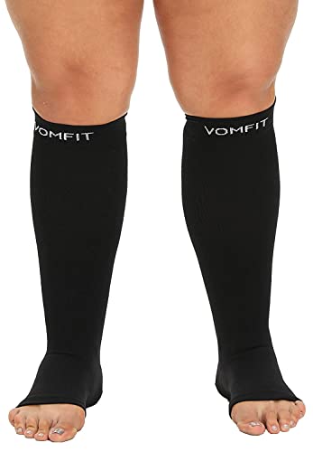 Image of 4XL Plus Size Wide Calf Open Toe Compression Socks, Women, Men, Toeless, Comfy Soothing Support, Circulation, Pain, DVT, Varicose Veins - 20-30mmHg