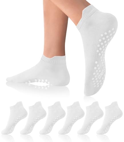 Image of DIBAOLONG Pilates Socks with Grips for Women Yoga Socks Non Slip Barre Hospital Socks 6-Pairs Grippy Ankle Socks