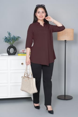 Image of Mlada Rayon Flare Top for Women | 3 /4th Sleeve Regular Fit and Flare Top | Women Office Tops Tunic | Western Long Shirt Top for Women | Shirt Collar Top for Women | Rayon Tunic Tops for Women Western