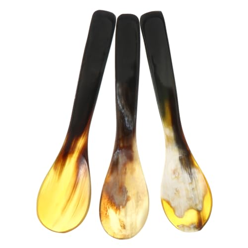FUNNETOYU 3 Stück Teiliges Ox Horn Scoop Kaffeelöffel aus Natürlichem Poliert Vielseitig als Suppenlöffel und Dessertlöffel für Kaffee Eis und...
