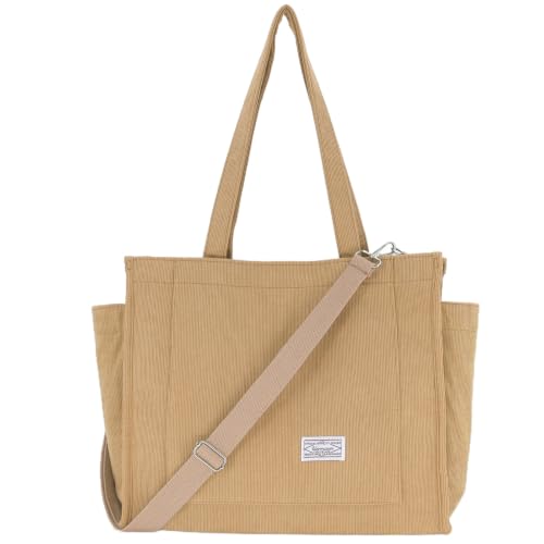 UERRUAM Corduroy Tote Bag for Women, Work Tote, Teacher Nurse College Bag