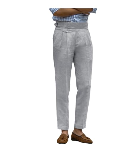 SOLOVEDRESS Men's Summer Linen Pants Casual Fit Dress Pants Lightweight Slacks Beach Trousers