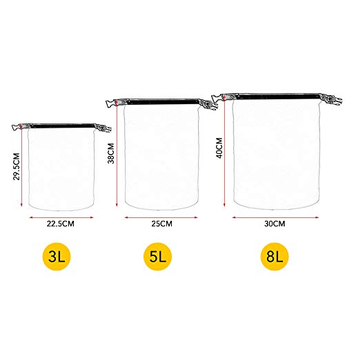 DECDEAL Pacote de 3 sacos impermeáveis 3L + 5L + 8L Sacos secos ultraleves externos para acampamento