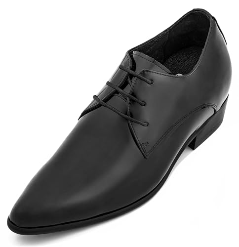 CALTO Men's Invisible Height Increasing Elevator Shoes - Jet Black Patent Leather Lace-up Formal Dress Oxfords - 2.8 Inches Taller - K2726 - Size 9 D(M) US