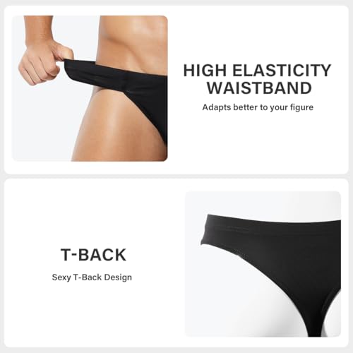 Casey Kevin Men's Ice Silk Thongs Underwear Bulge Pouch G-Strings Brief Underwear for Men T-Back Bikini4
