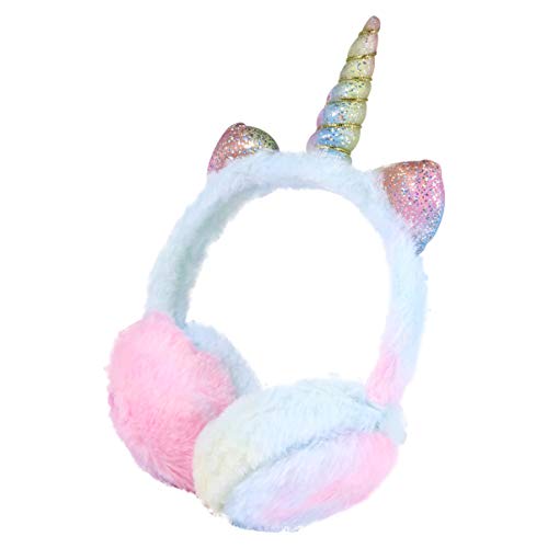 Winter Unicorn Earmuffs Cartoon Ear Plush Warm Foldable Earmuff Rainbow Outdoor Ear Warmers for Girls Pink