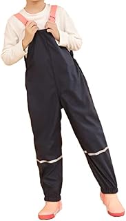 DAWILS Kids Fleece Lined Rain Trousers Unisex Boys Bib Pants Girls Waterproof Fleece-Lined Rain Snow Pants Children's PU Mud Pants Rain Dungarees Baby Overall Trousers