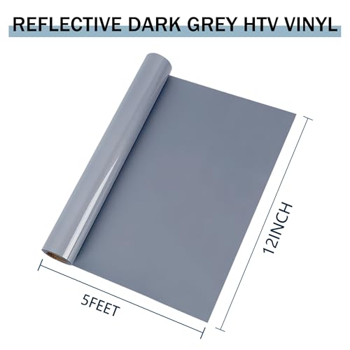 Image of HTVVETUR Reflective Heat Transfer Vinyl Roll 12 Inch by 5 Feet Iron on DIY for T-Shirt PU Stretch Elastic HTV Vinyl (Reflective Dark Grey, 5FT)