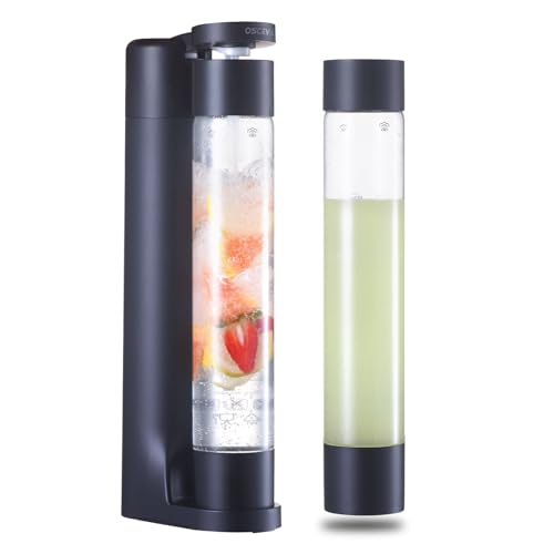 Máquina de agua con gas, carbonatador para el hogar, botella de 1 litro sin BPA (2 botellas), seltzer y dispensador de bebidas carbonatadas, compatible con CO2 de 60 L (no incluido), color negro