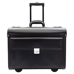 Lederen pilotenetui met wielen artsen business aktetas organizer case Nelson zwart