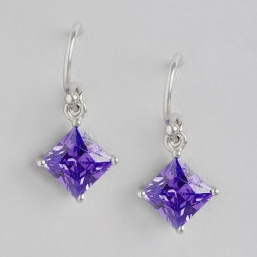 925 Silver Purple CZ Rhodium Fish Hook Earrings Hallmark