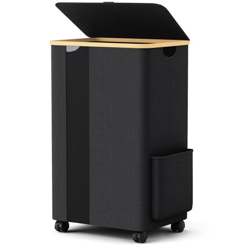 BlissTotes Laundry Basket Laundry Hamper with Lid, Collapsible Laundry Hampers, Laundry Bin, Clothes Hamper Basket with Internal Support & Wheels & Handles for Bathroom, Bedroom (100L, Gray)