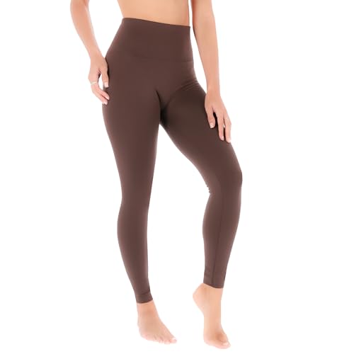 FUTURO FASHION Winter Fleece Lined Leggings for Women Cozy Lightly Isulated Pants High Waist Leggings Warm Stretchy Leggings Brown S/M