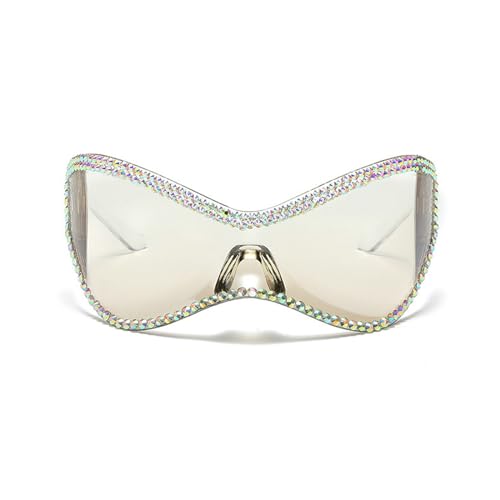 laureles Sparkling Oversized Rhinestone Diamonds Sunglasses Women One-piece Punk Sports Sun Glasses Goggle