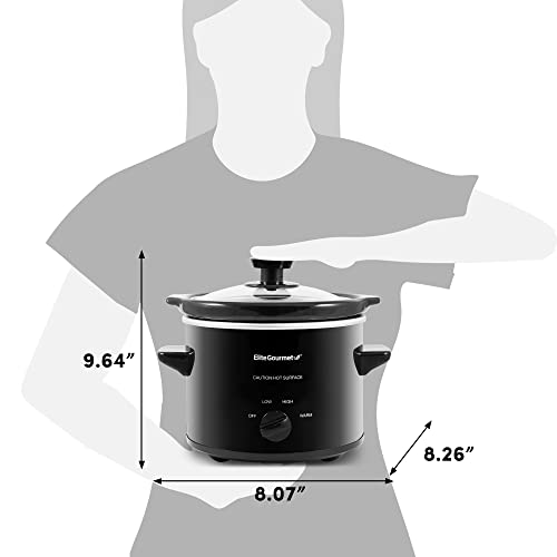 Elite Gourmet Mst239X Electric Round Slow Cooker, Adjustable Temp, Entrees, Sauces, Stews & Dips, Dishwasher Safe Glass Lid & Crock, 2 Quart, Black #TOP6