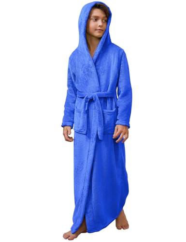 Image of Jxstar Girls Bathrobes Kids Long Hooded Robes Plush Full Length Coral Fleece Pajamas Sleepwear