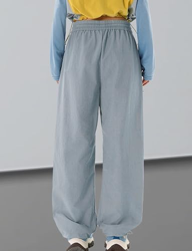Image of FEOYA Waterproof Pants Women Light Rain Pants Parachute Drawstring Cuffs | Elastic Drawstring Waist,Zipper Large Pockets,Quick-Dry Water-Repellent Baggy Cargo Pants,Camping Hiking Pants Travel Casual