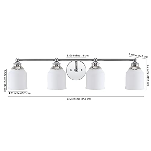 Image of JONATHAN Y 33.25 inch Chrome Modern Farmhouse LED Vanity Light Wall Sconce Fixture, Frosted White Glass Shade, Dimmable Wall Lamp for Bathroom Mirror Kitchen Sink, UL Listed (JYL7552A)