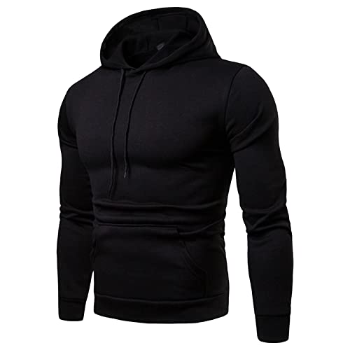 Maiyifu-GJ Men's Casual Solid Pullover Hoodies Long Sleeves Gym Hooded Sweatshirt Lightweight Drawstring Athletic Hoodie (Black,3X-Large)