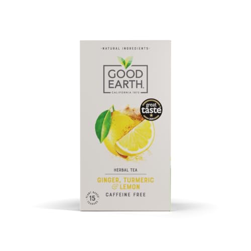 Good Earth Tea Co. Ginger Turmeric & Lemon Tea Bags Zingy Herbal Blend with Ginger Turmeric and Lemon 15 Plant-Based Teabags