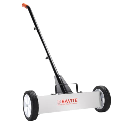 E BAVITE 45Lbs Nail Magnetic Sweeper,17 Inches Heavy Duty Telescopic Magnet Broom Large Rolling Nail Finder Magnet Tools with Wheels Cleanup and Long Adjustable Handle for Yard