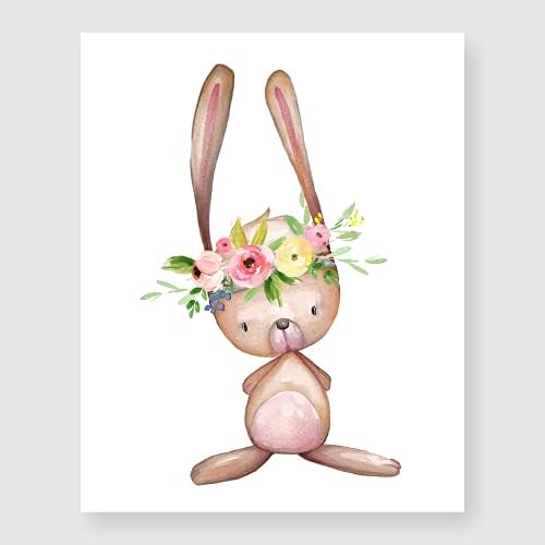 Bestbuddy Pet Set of 4 (8X10) Unframed Woodland Animals Fox Raccoon Bunny Deer with Flowers Crown Nursery Art Prints Kids Baby Girl Room Wall Decor BBPAP009 - Image 5