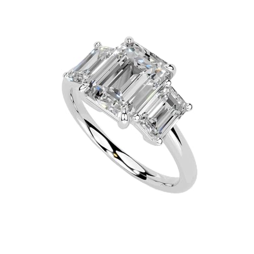 2 Carat plat-950 Platinum Emerald Cut 4 Prong Three Stone Lab Grown Diamond Ring, Engagement...
