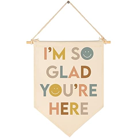 I'm So Glad You're Here-Classroom Decor-Inclusive Classroom Decor-Welcome Gift-Teacher Gift-Canvas Hanging Pennant Flag Banner Wall Sign Decor Gift-Birthday Christmas Gift Cover