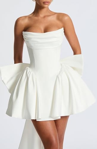 Strapless Satin Homecoming Dresses for Teens 2025 Cowl Neck A Line Short Prom Dress with Bow Cocktail Party Gown3