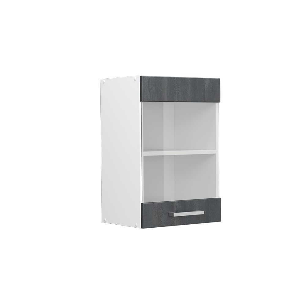 Vicco Glass kitchen cabinet Raul, Black concrete, 40 cm, for flexible combination within modular kitchen systems
