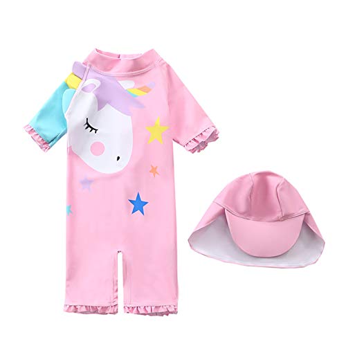 TENMET Swimsuit Girls Rash Guard Toddler One Piece Swimwear with Hat Kids Unicorn Prins Swimming Bathing Suit Sunsuit 4-5T