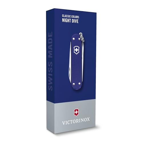 Image of Victorinox Classic SD Alox Swiss Army Knife, Compact, 5 Functions, Swiss Made Pocket Knife with Small Blade, Screwdriver and Key Ring - Night Dive (Blue)