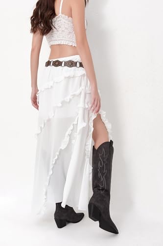 Image of iiimmu Cowgirl Boots Women Knee High Boots Pointed Toe and Block Heel Cowboy Suede and Faux Leather Boots with Embroidered