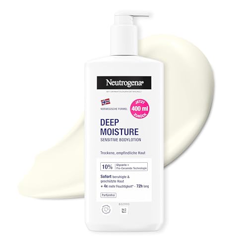 Neutrogena Norwegische Formel Deep Moisture Sensitive Bodylotion (400 ml) für trockene, empfindliche Haut mit 10 Prozent Glycerin + Pro-Ceramide Technologie