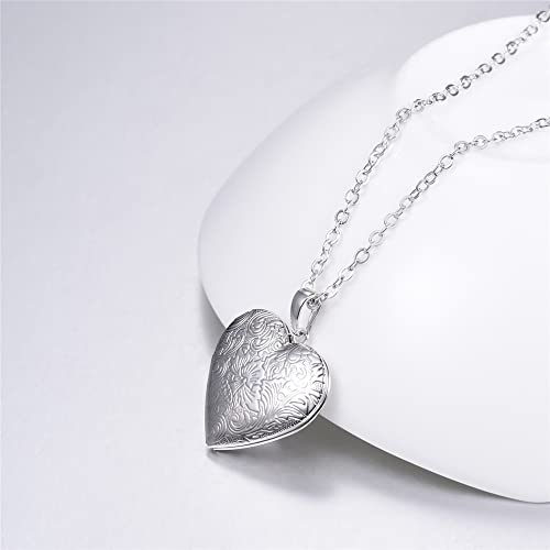 Weenkeey 2 Pcs Love Heart Locket Necklace that Holds Pictures Stainless Steel Heart Shaped Locket Pendant Necklace Memory Photo Pendant Necklace for Women - Style 5 Silver