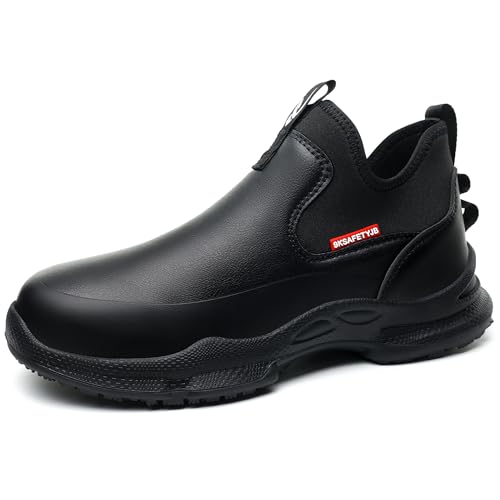 Non Slip Work Shoes, Water Oil Resistant Slip on Lightweight Garden Chef Restaurant Food Service Nursing Leather Footwear