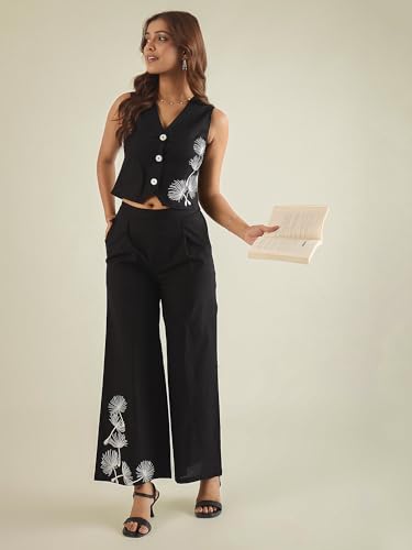 Image of WineRed Woman Geometric Print Waistcoat & Pant Co-ord Set
