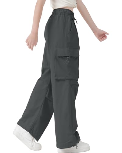 Image of AOWKULAE Girls Cargo Pants Casual Drawstring Jogger Sportswear Parachute Pants